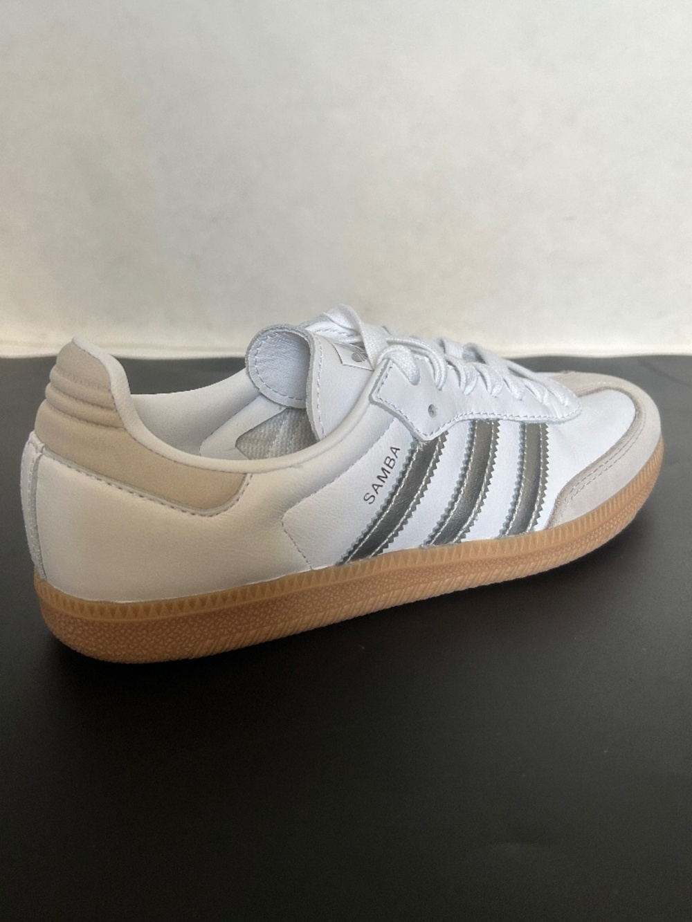 Adidas Samba OG White Silver Metallic Grey Sneakers JI2725, Women's Size 6.5